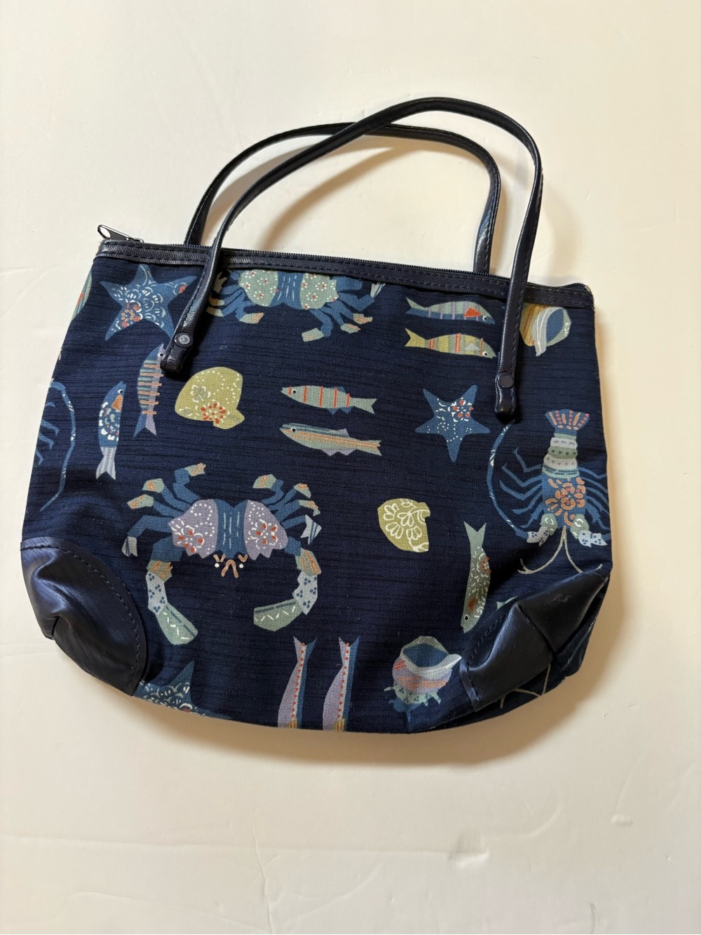 Unbranded Navy Coastal sea life Print mini Tote Bag